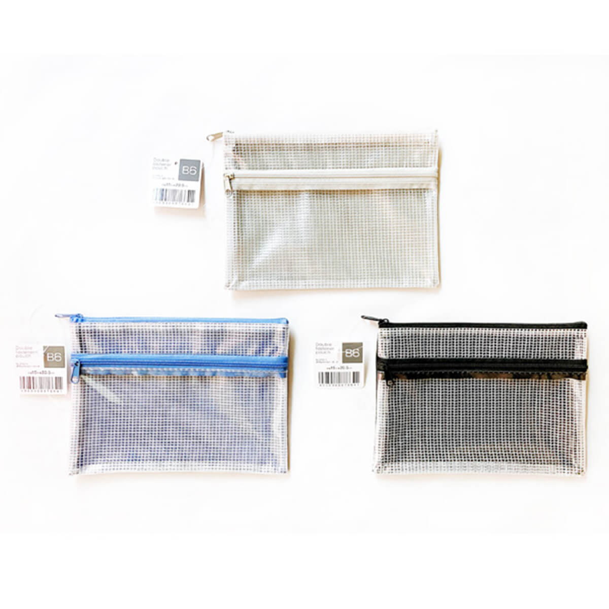 メッシュポーチ クリアポーチ Wファスナーポーチ B6 009949