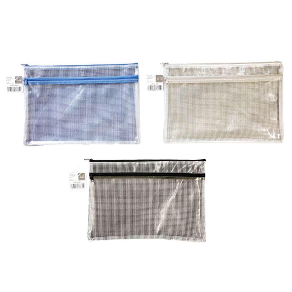 メッシュポーチ クリアポーチ Wファスナーポーチ A4 009951