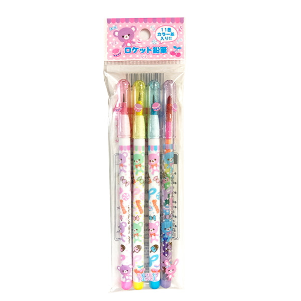 【OUTLET】鉛筆 えん筆 ロケットえんぴつ 色鉛筆 色えん筆 カラーペンシル ロケット鉛筆 4本セット　022157