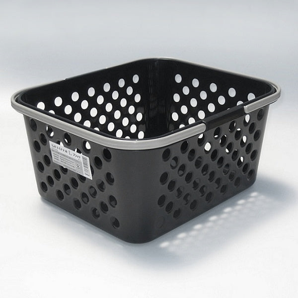 収納ボックス 収納ケース ストック収納 ハンドルバスケット L ブラック 24×28.5×13.5cm 024215