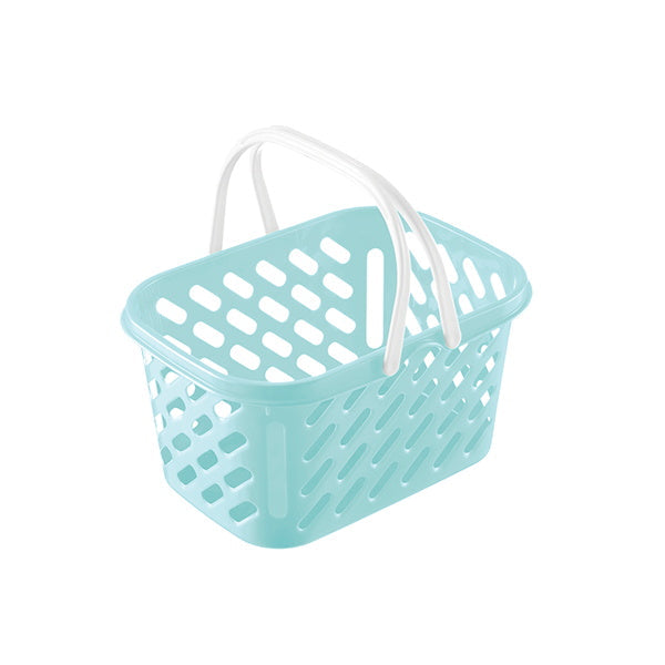 収納ケース 収納バスケット プラケース 持ち手付 小物入れキュート カンカン ライトブルー 26.4×17.7×13.3cm 024439