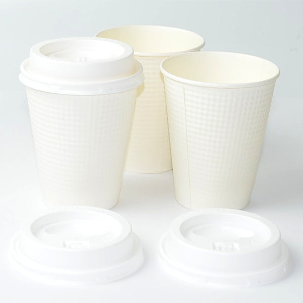 紙コップ 飲み口蓋付断熱エンボスホワイトカップ 3P 260ml 030836
