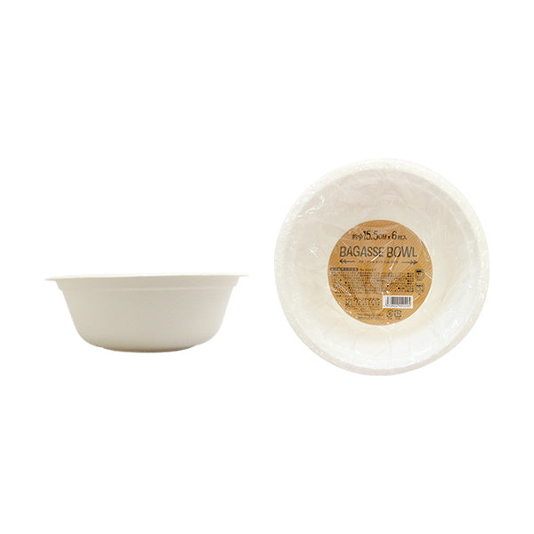アウトドア用使い捨て食器 バガスボウル 6枚入 φ15.5cm 030857