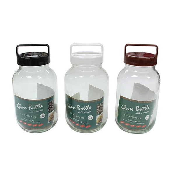 キャニスター ガラス瓶 食品保存容器 フードストッカー ストック容器 カラー取手付ガラス瓶 1000ml 039103