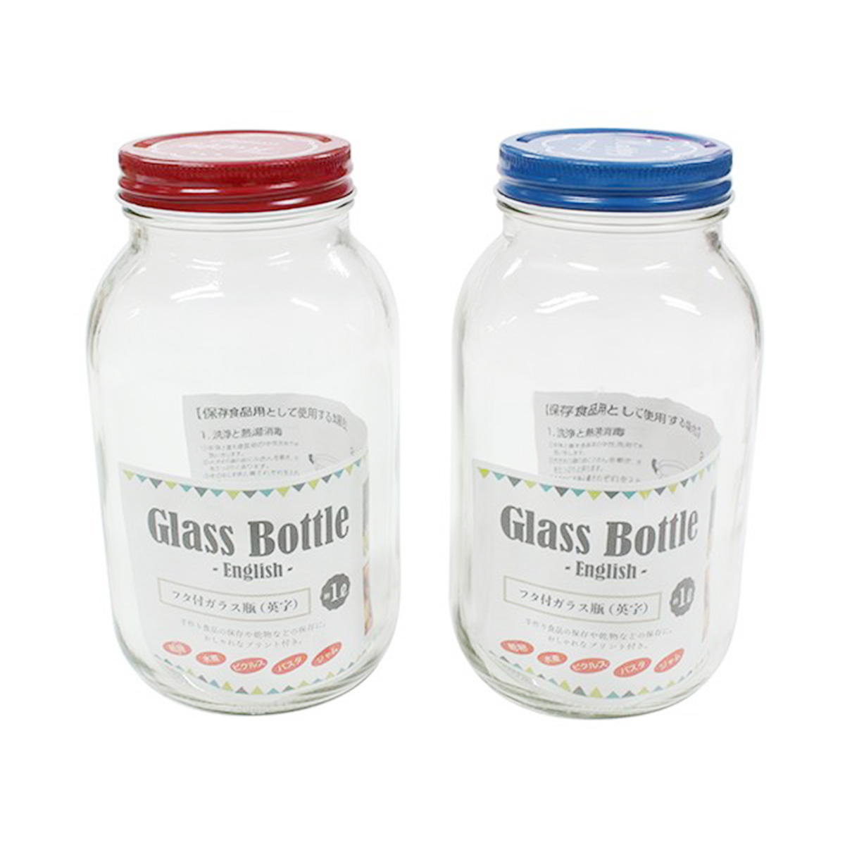 フタ付ガラス瓶英字1L 039149