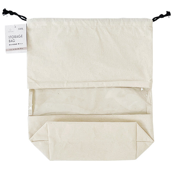 巾着袋 巾着ポーチ バッグインバッグ トラベルポーチ 収納バッグ Tokinone PB. 窓付き収納袋 M 34x30x10cm ホワイト 041758