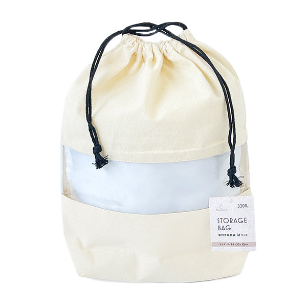 巾着袋 巾着ポーチ バッグインバッグ トラベルポーチ 収納バッグ Tokinone PB. 窓付き収納袋 M 34x30x10cm ホワイト 041758