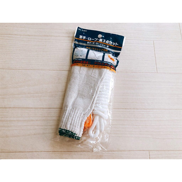 軍手・ロープ・笛3点セット 防災 遭難対策 043763