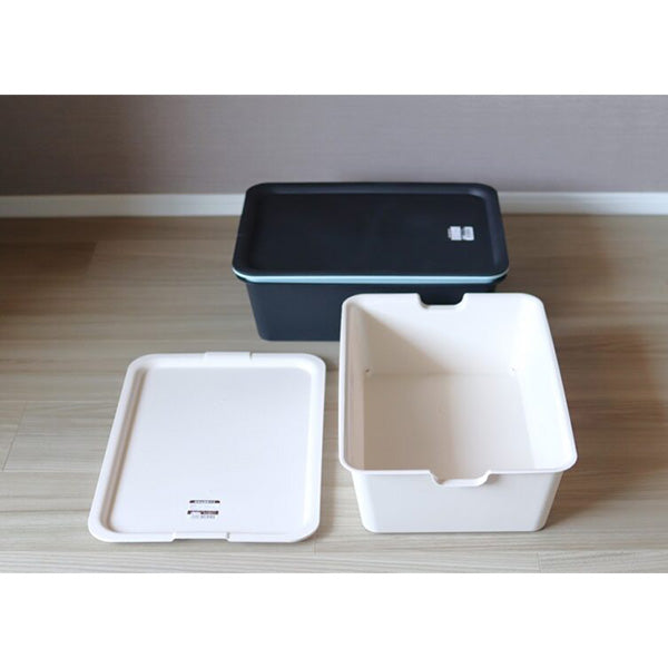 収納ケース 収納バスケット プラケース プレーンボックス フタ付 M ストーングレー 062951
