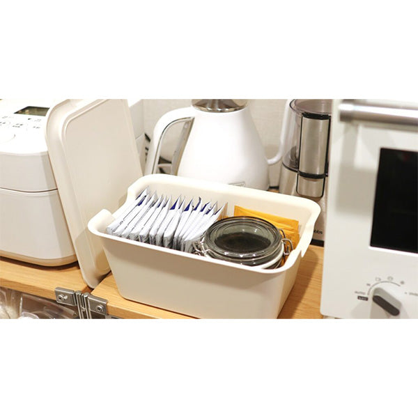 収納ケース 収納バスケット プラケース プレーンボックス フタ付 M アイボリー 062952