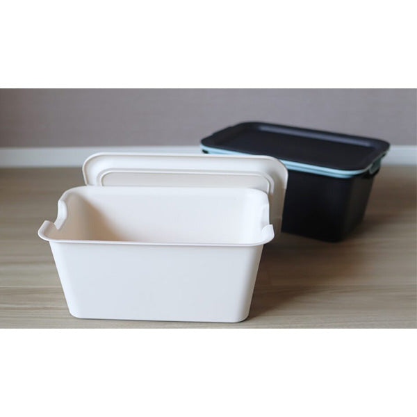 収納ケース 収納バスケット プラケース プレーンボックス フタ付 M アイボリー 062952