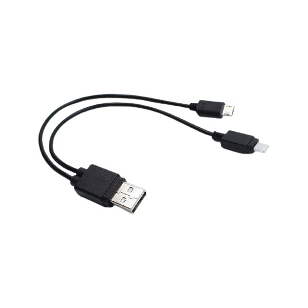 充電ケーブル 充電コード microB+ライトニング 充電専用ダブルケーブル 2.1A ブラック 064531