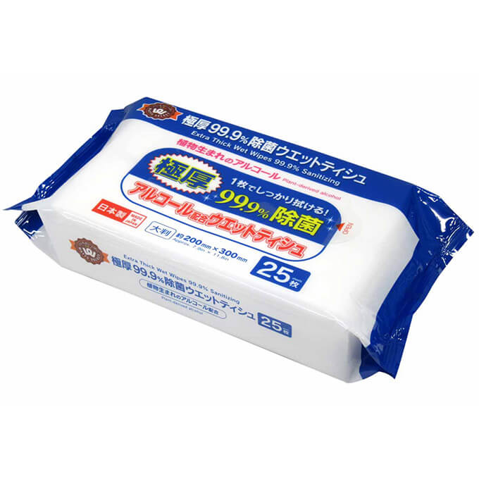 【クーポンでオトク!箱売】PB.極厚99.9%除菌アルコールウェット 大判 25枚 100個(20個×5箱)077862 000064