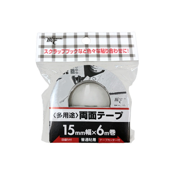 多用途両面テープ テープカッター付 15mm×6m 090559
