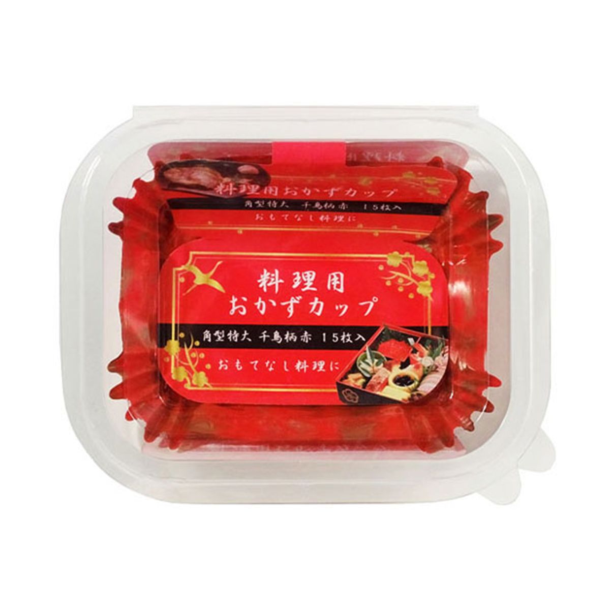 おかずカップ角型特大千鳥柄赤15枚 096045