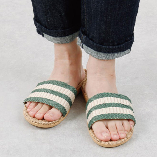 【OUTLET】サンダル レディース ボーダー ビーチサンダル リゾート ぺたんこ フラットサンダル ベルトジュートサンダル L 24?24.5cm 217241