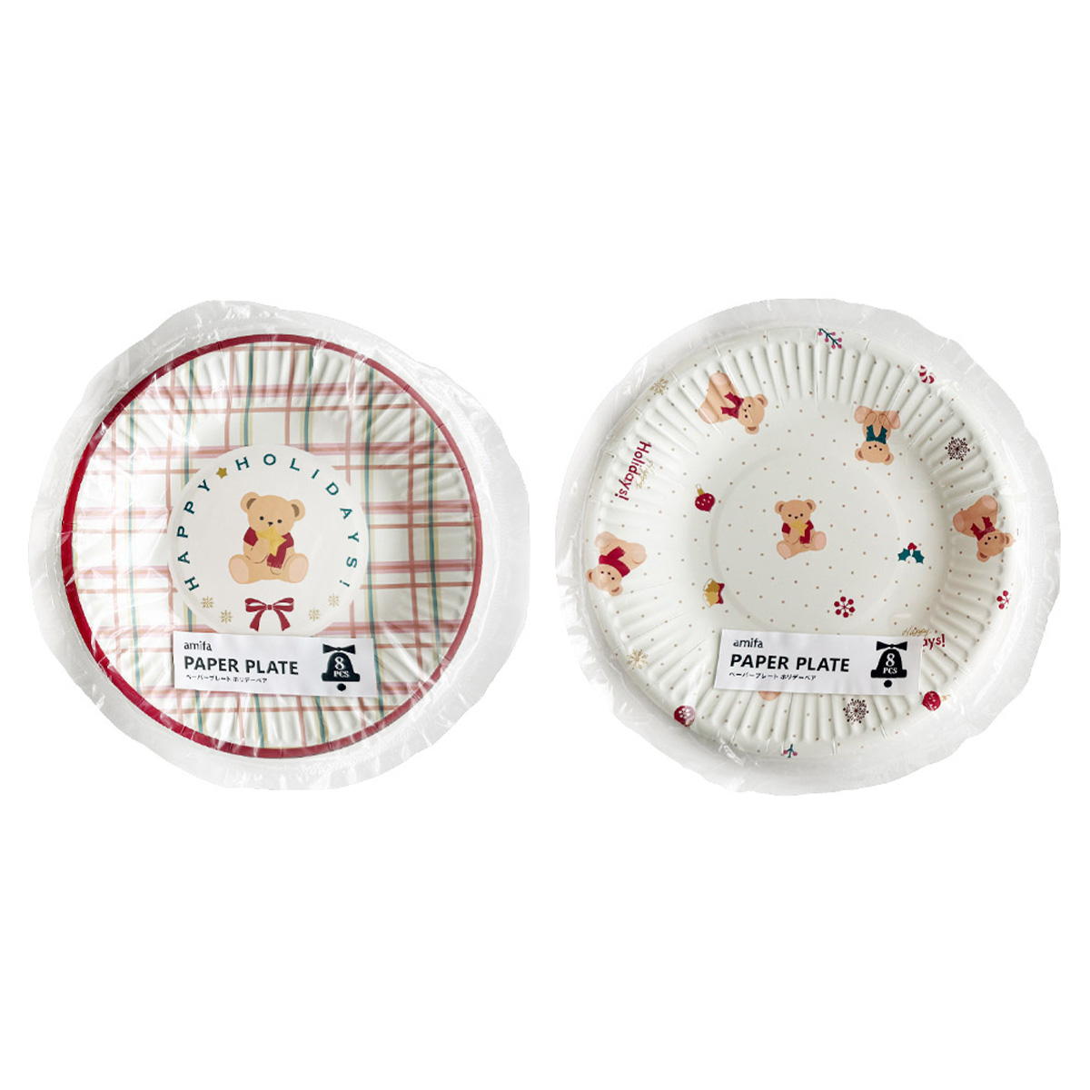 【在庫限り】ペーパープレート 8P ホリデーベア 302045