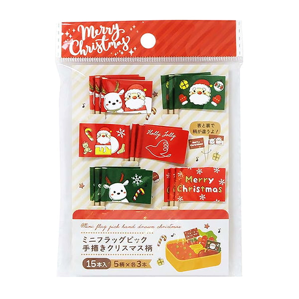 ミニフラッグピック手描きクリスマス柄15本 303934