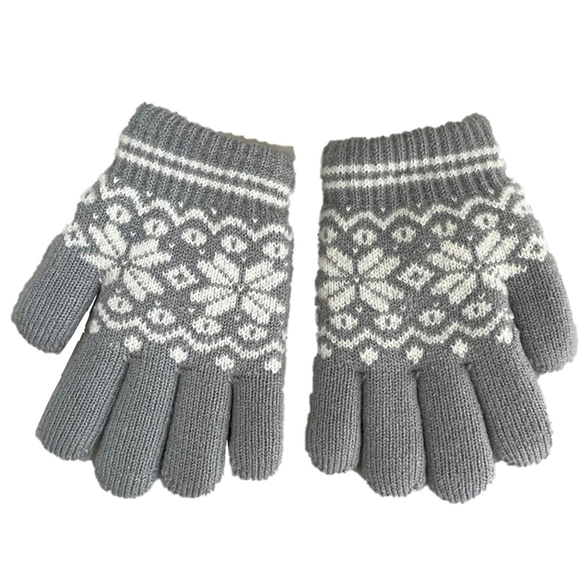 【OUTLET】手袋 キッズ 子供用 フリーサイズ 裏ふわグローブ雪柄 グレー/40420 304192