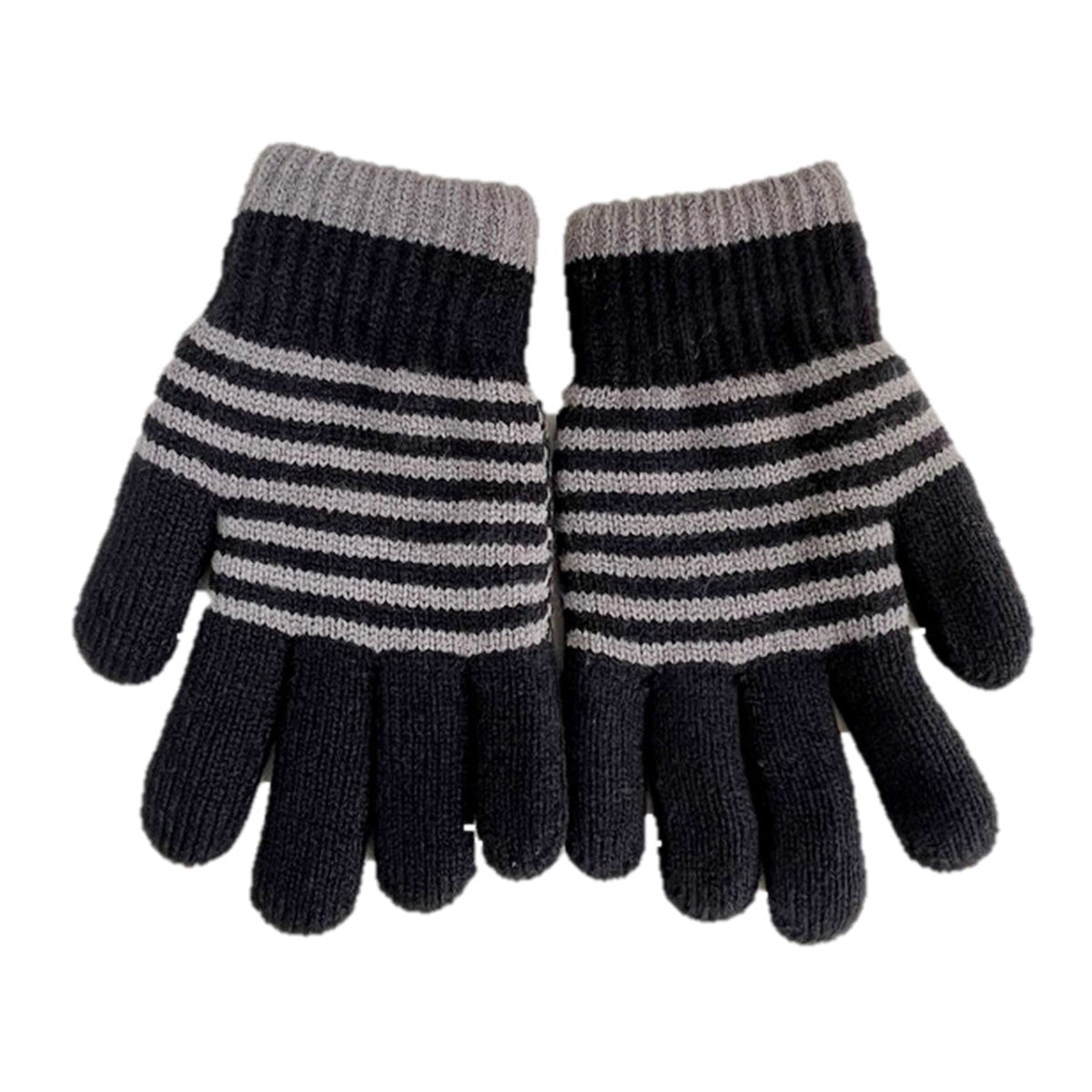 【OUTLET】手袋 レディース フリーサイズ 裏ふわグローブボーダー柄 ブラック 304200