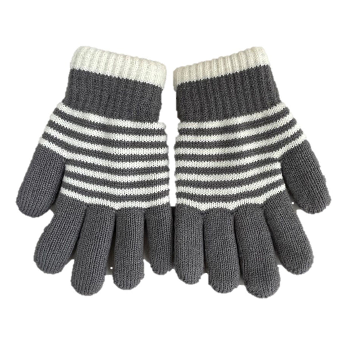 【OUTLET】手袋 レディース フリーサイズ 裏ふわグローブボーダー柄 グレー 304201