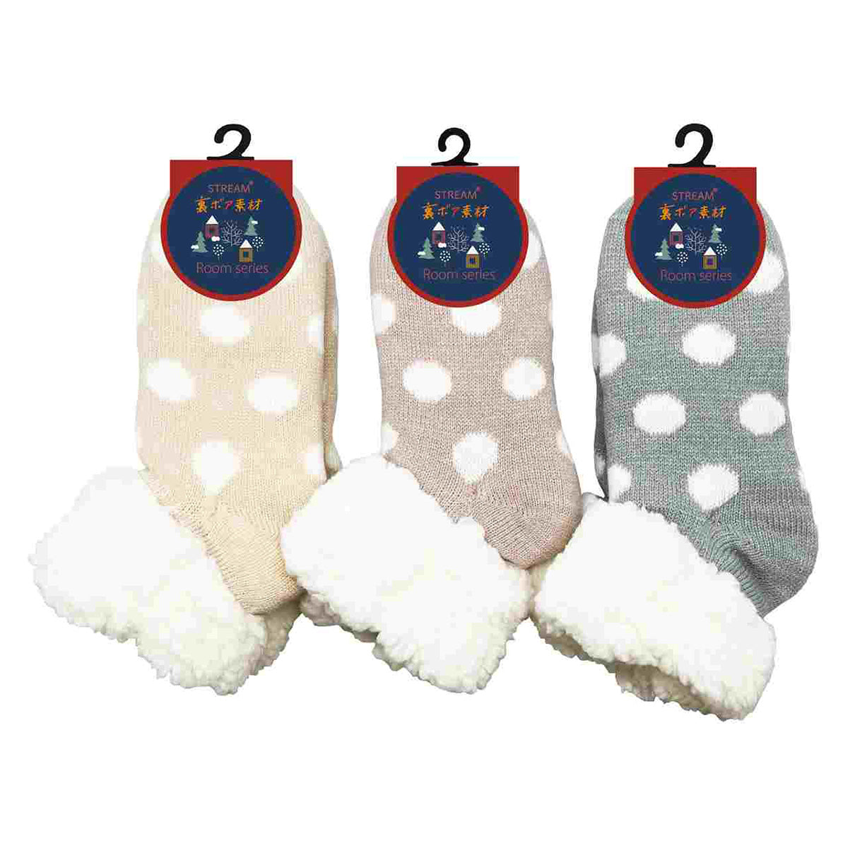 【OUTLET】靴下 ルームソックス レディース 女性 婦人 ドット柄 裏ボア2重 23-25cm 304239