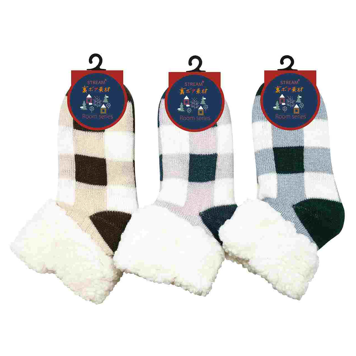 【OUTLET】靴下 ルームソックス レディース 女性 婦人 ギンガムチェック柄 23-25cm 304240