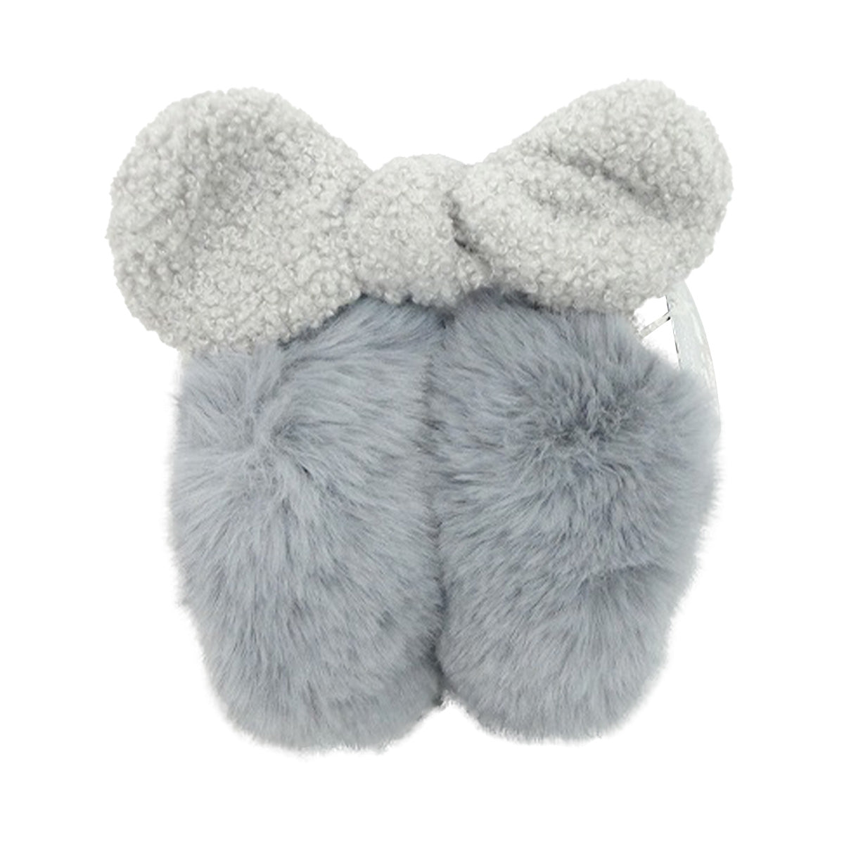 耳あて 折りたたみイヤーマフ ふわふわ リボン付 グレー 304362