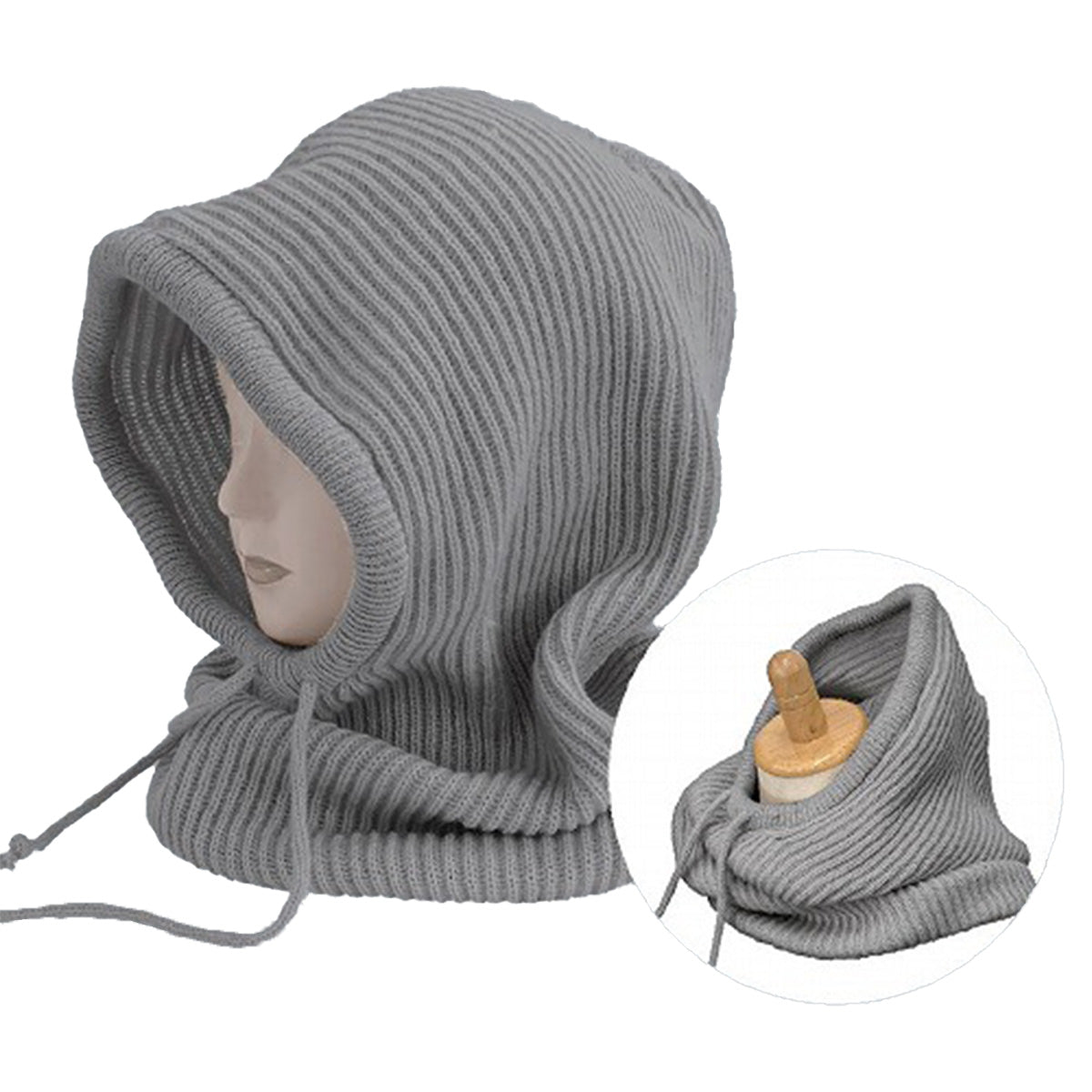 【OUTLET】ネックカバー 防寒  ニットフードネックウォーマー グレー 304391