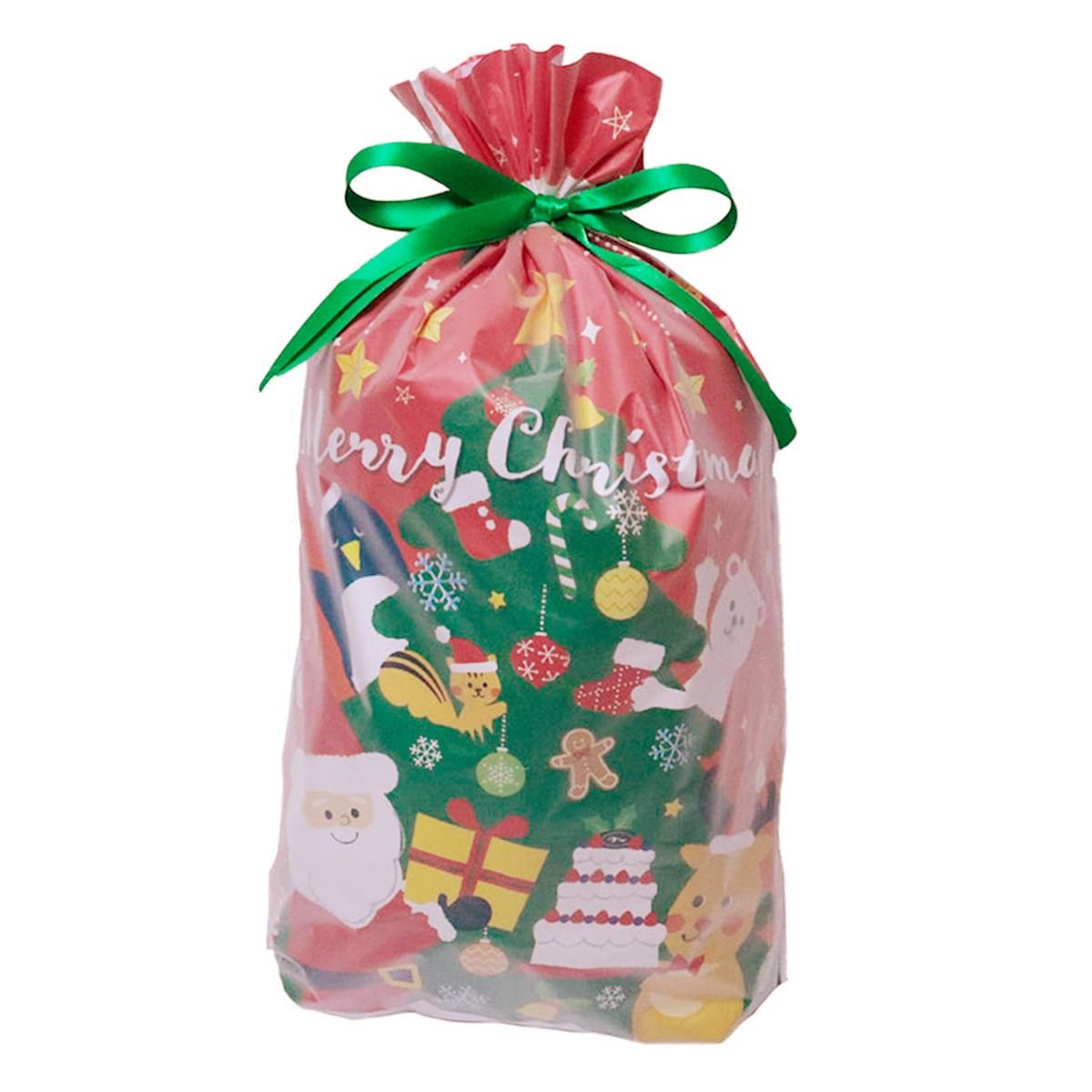 【OUTLET】ギフトバッグ 巾着バッグ プレゼント用バッグ  L PEマチ付ハピネスクリスマス 304550