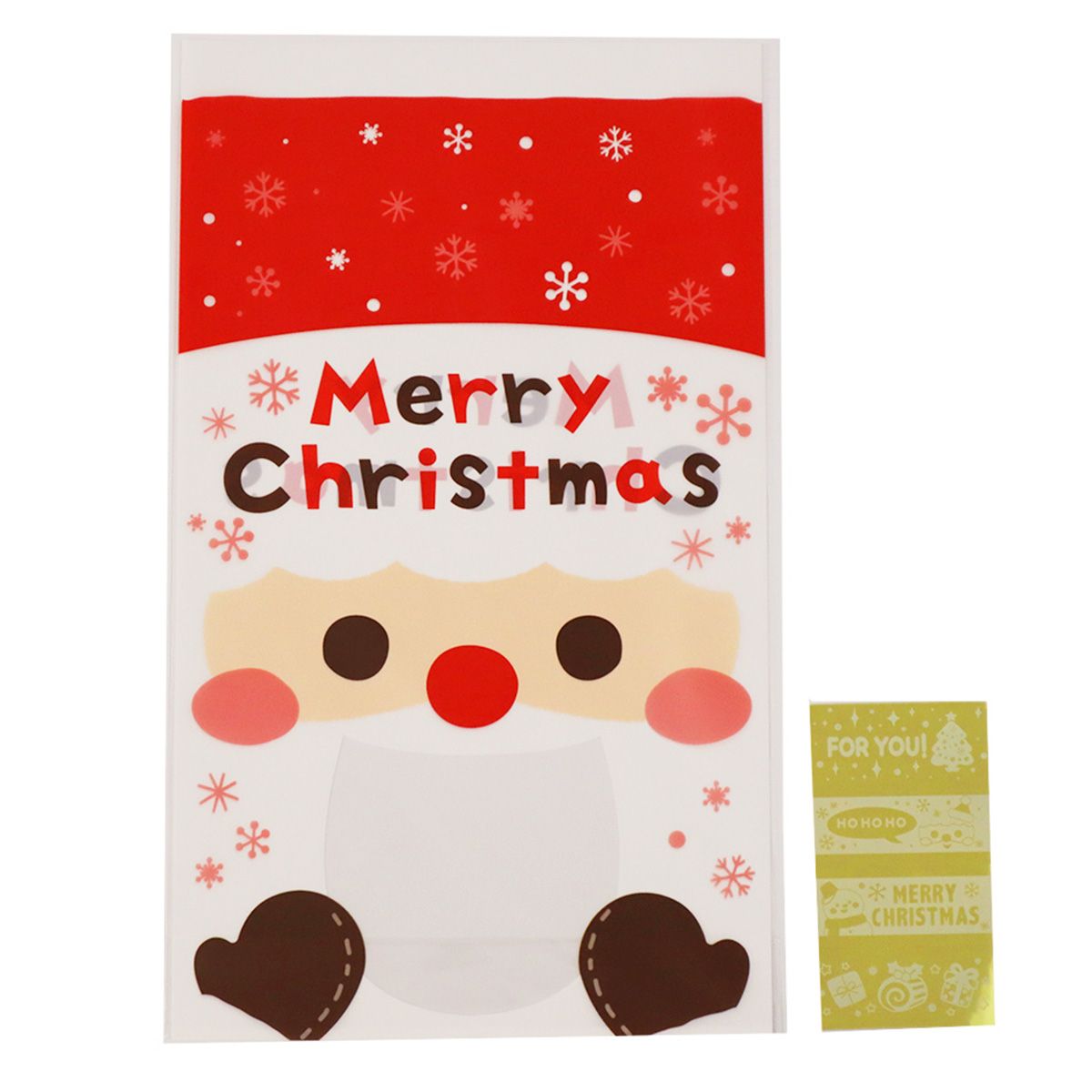 【OUTLET】ギフトバッグ プレゼント用袋 ビニールバッグ L マチ付シール付4P もぐもぐサンタ 304563