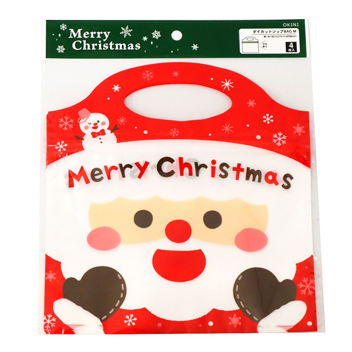 【OUTLET】ギフトバッグ プレゼント用袋 ダイカットジップバッグ M ハンドル付にこにこサンタ 304565