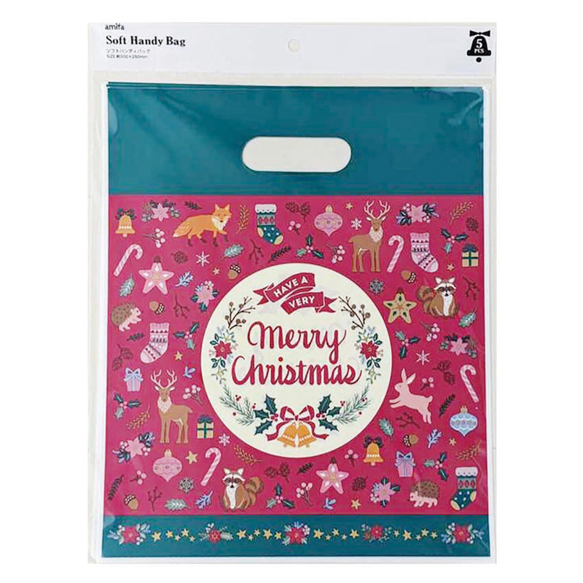 【OUTLET】ギフトバッグ プレゼント用袋 ソフトハンディバッグ M 5P クリスマスフォレスト 304605