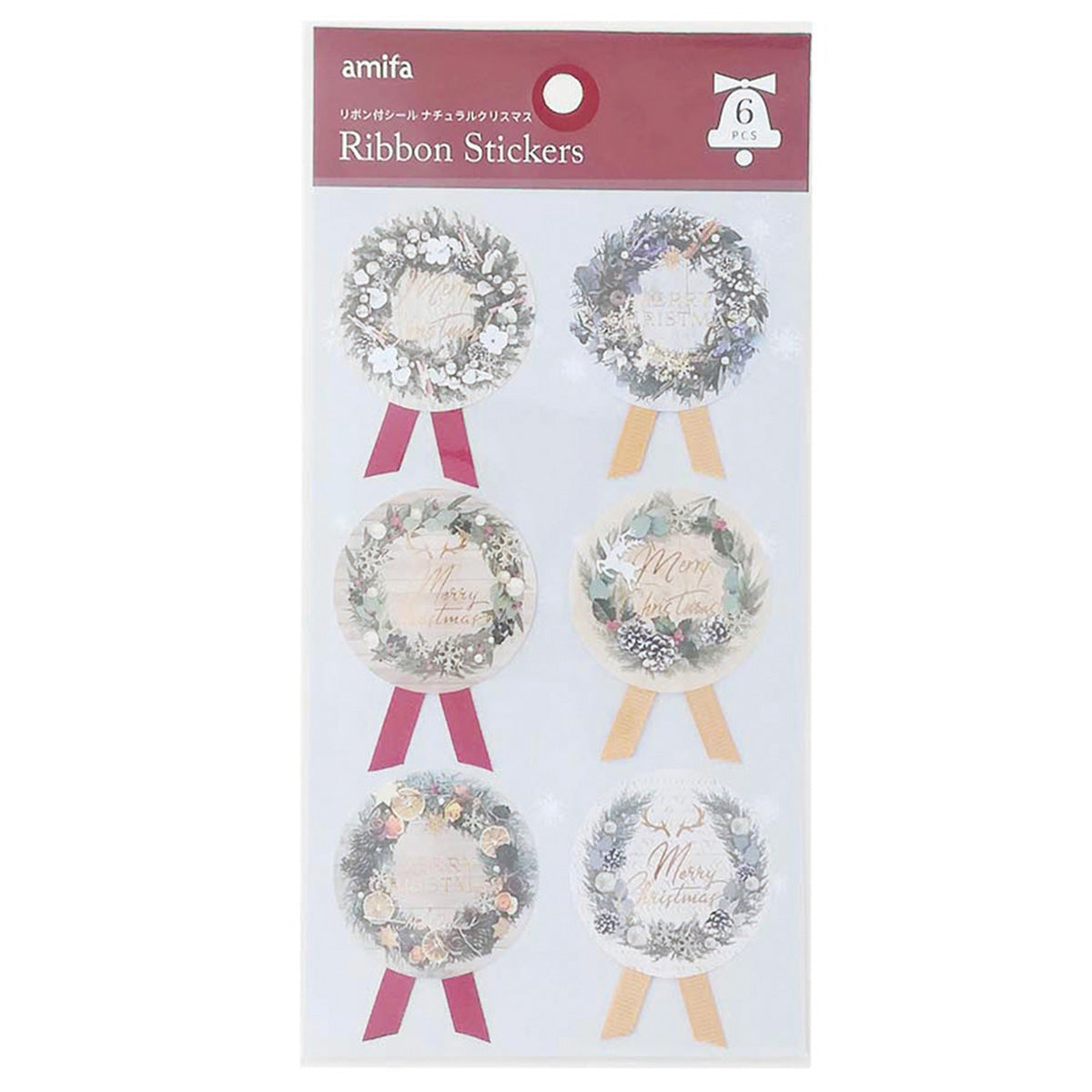 【OUTLET】リボン付シール 6片 ナチュラルクリスマス 304642
