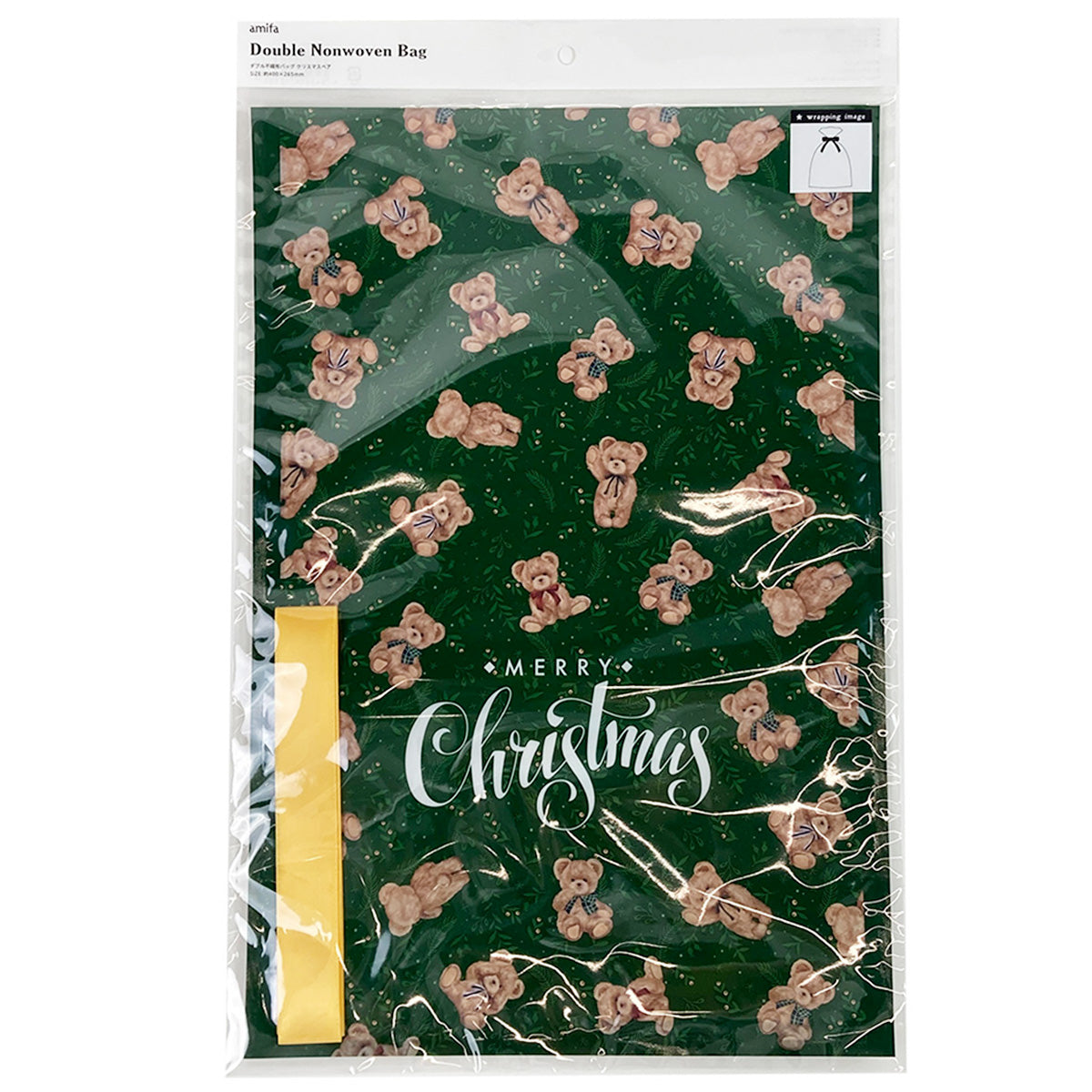 【OUTLET】ギフトバッグ ダブル不織布バッグ クリスマスベア リボン付 304653