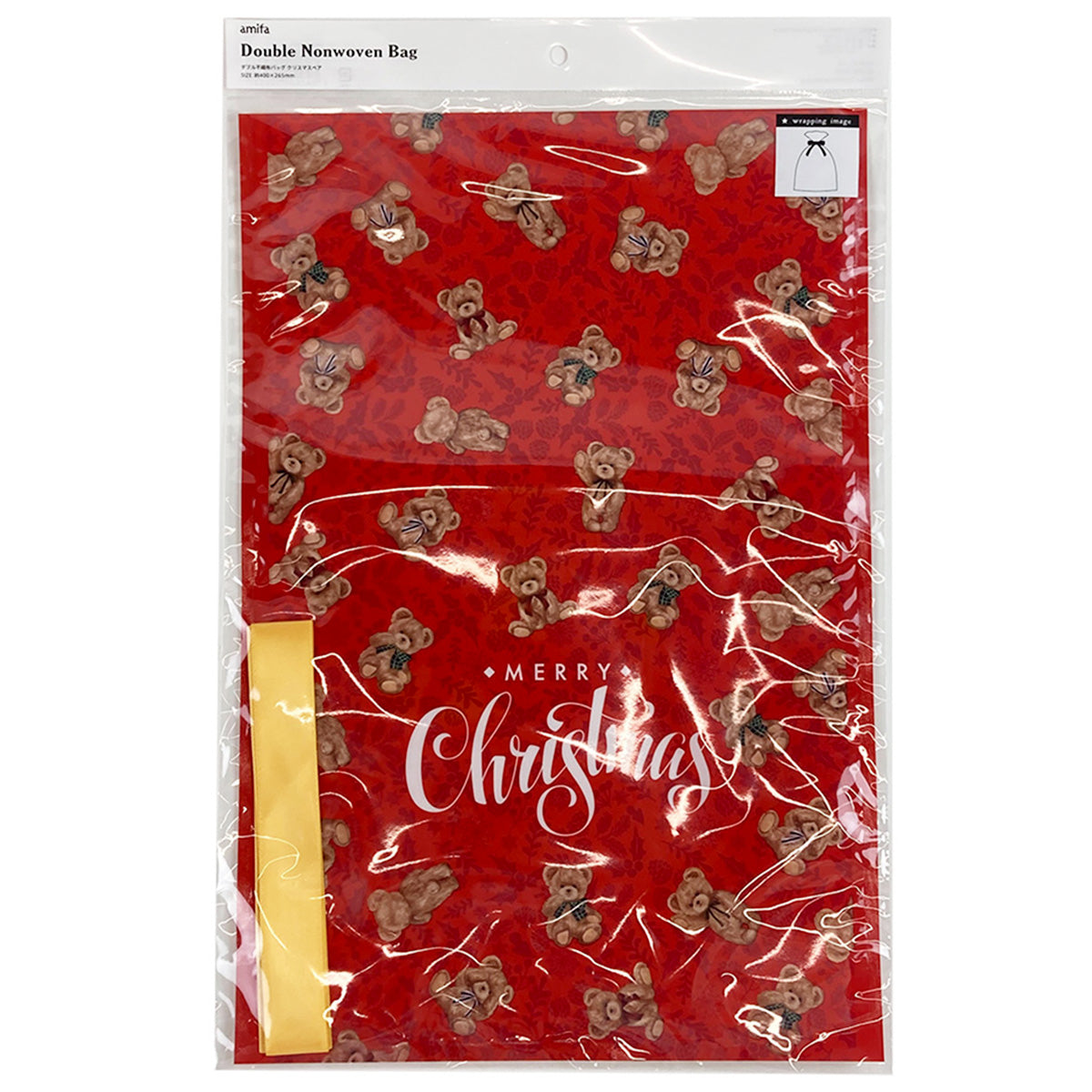 【OUTLET】ギフトバッグ ダブル不織布バッグ クリスマスベア リボン付 304653