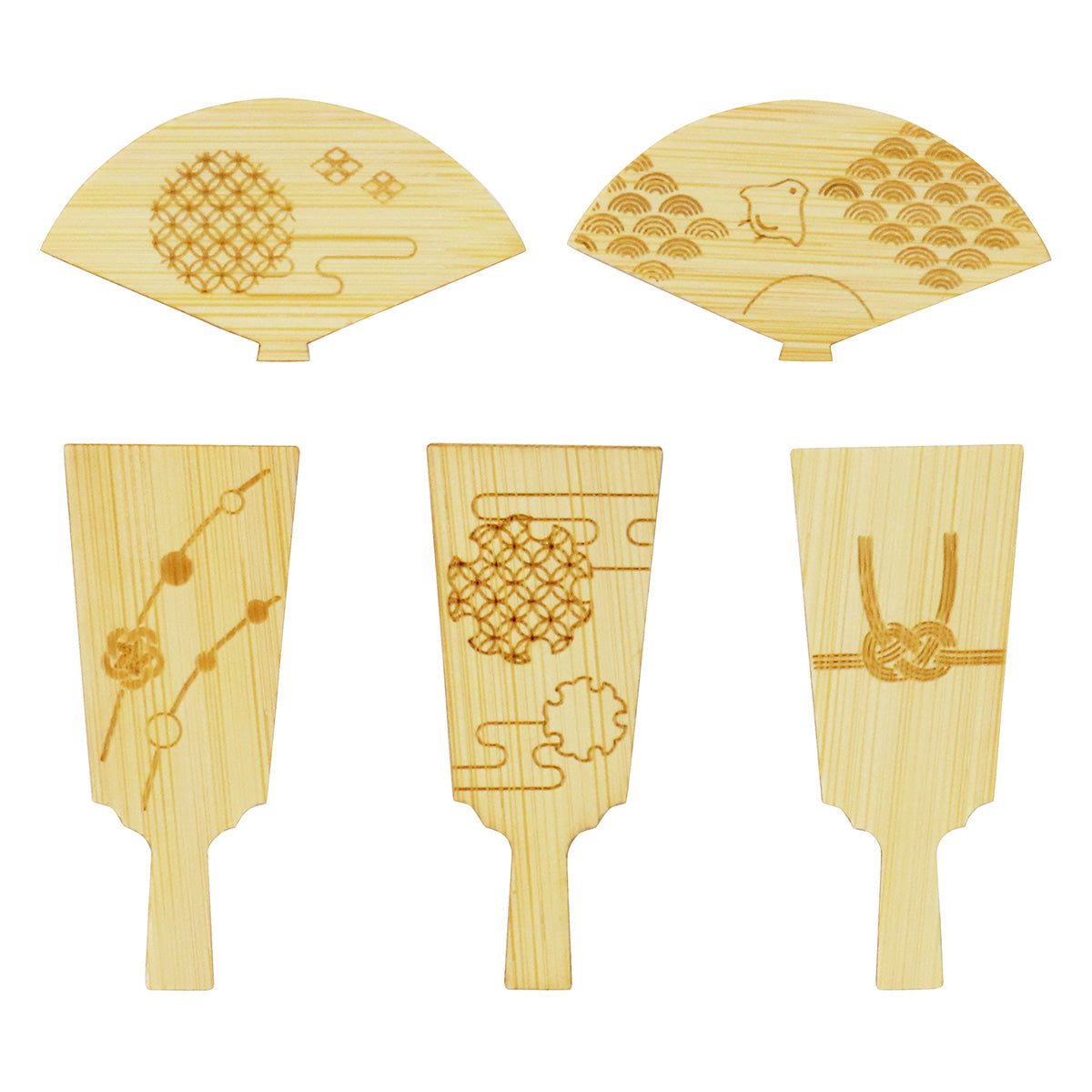 正月飾り ディスプレイ 竹製おかざり羽子板・扇型 5枚 304875