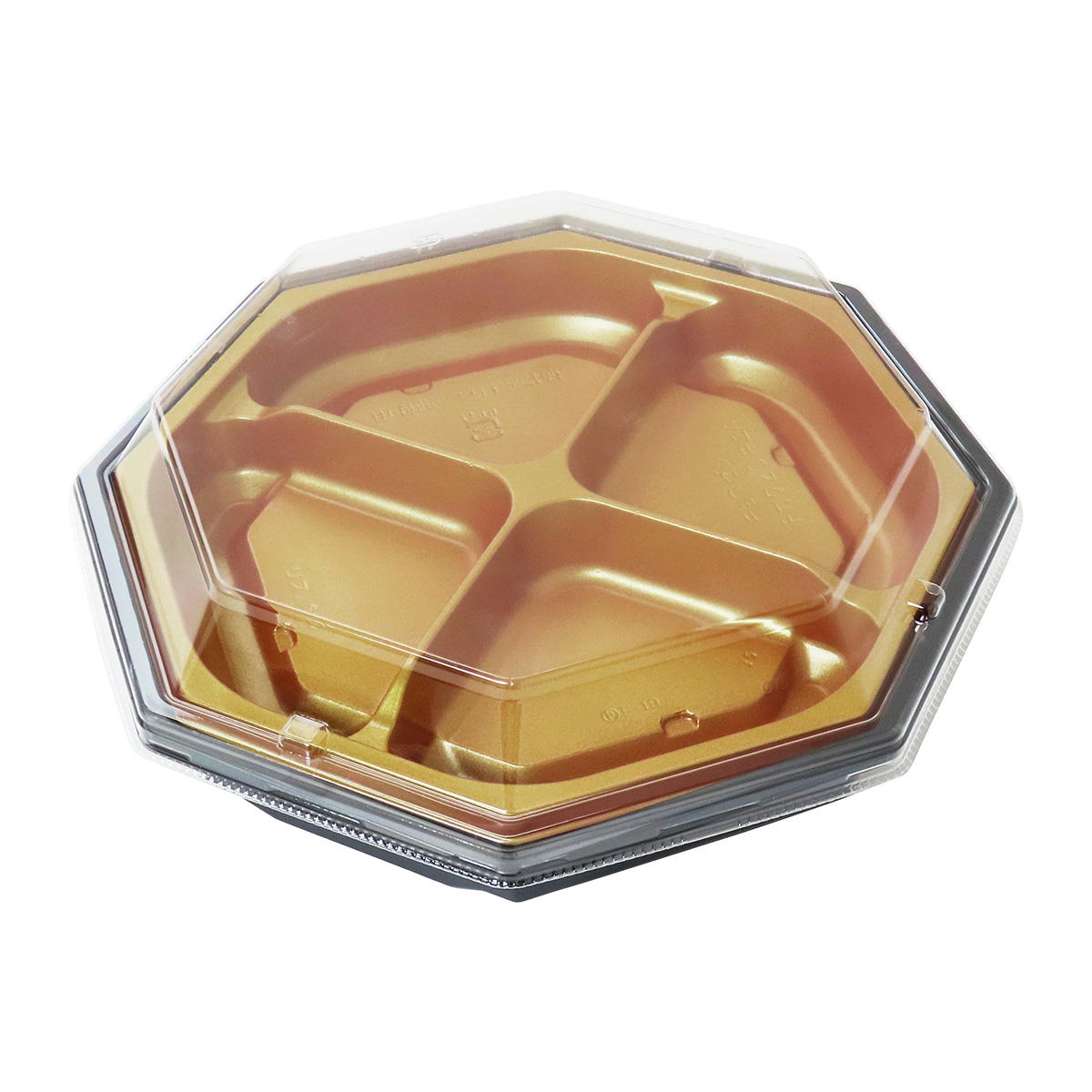 フタ付き八角皿4つ仕切り黒金 305180