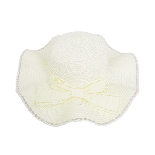 【OUTLET】帽子 ハット レディース つば広 深め ウェーブリボンハット アイボリー UV対策 熱中症対策 305307