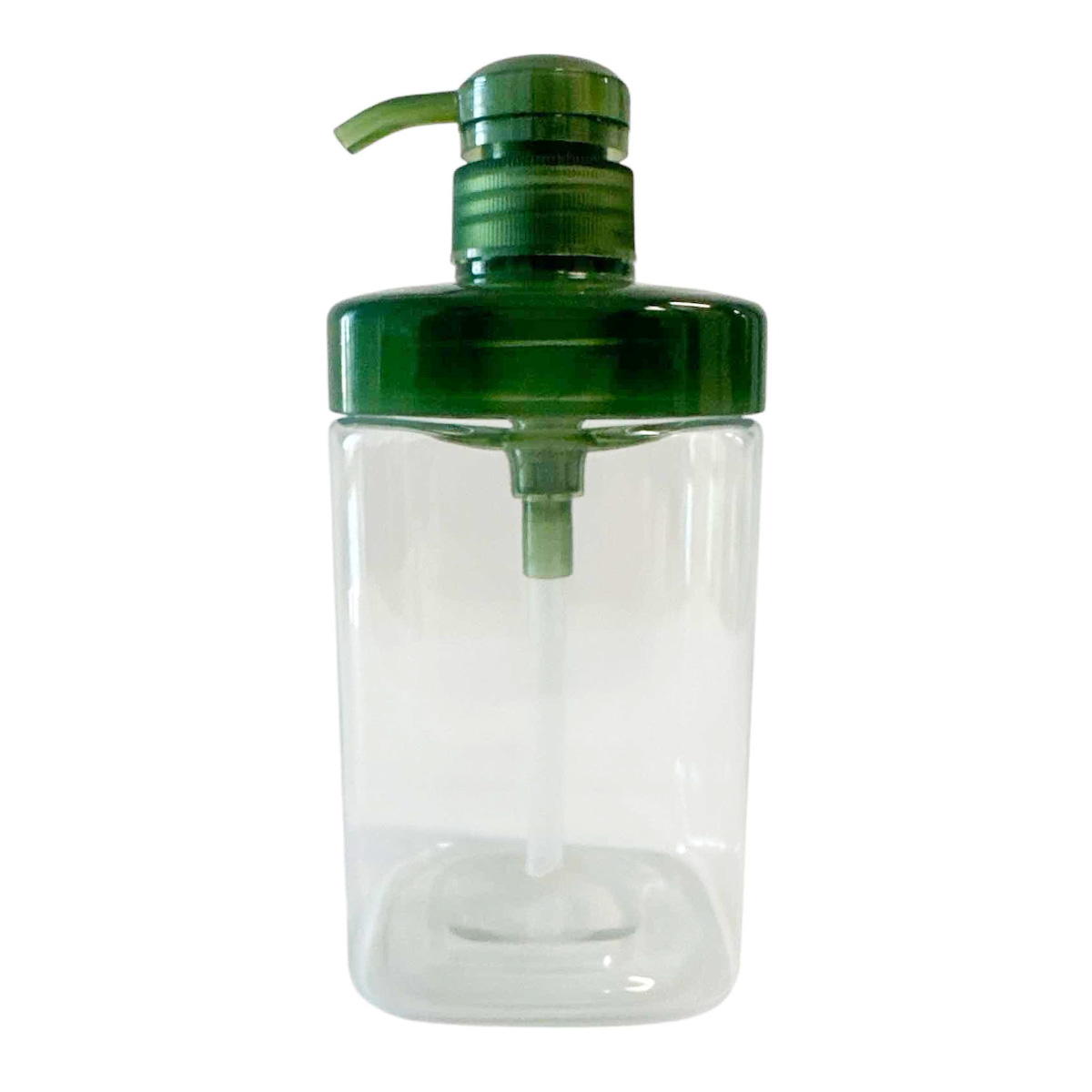 【在庫限り】1dp広口ポンプボトル600ML角グリーン 308101