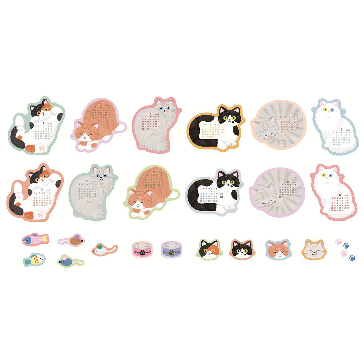 【在庫限り】フレークシールカレンダー 24P にゃんこ 308391
