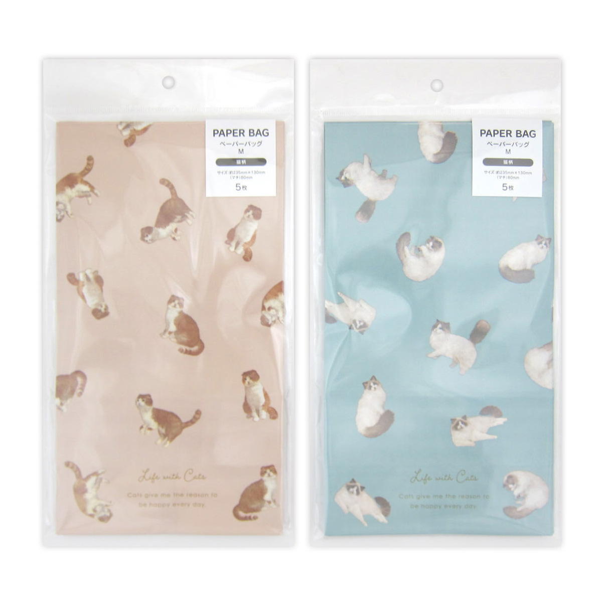 ペーパーバッグ M 猫柄 5枚 309019