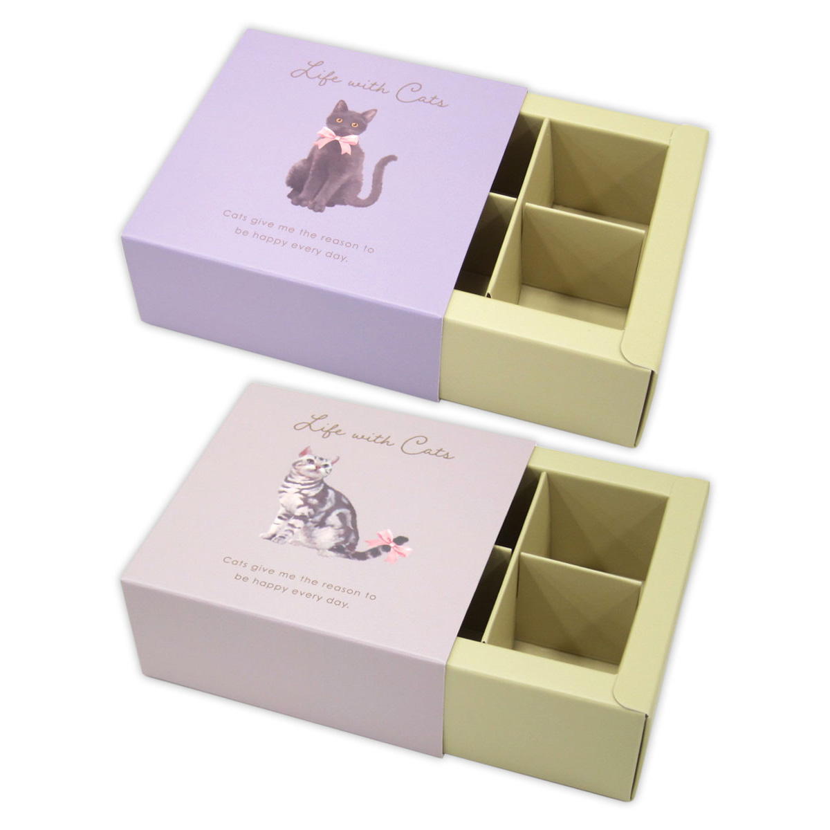 トリュフ用ボックス 4マス 猫柄 309021