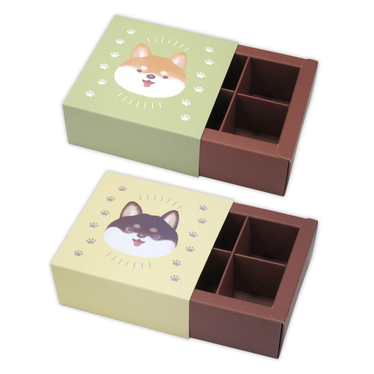 トリュフ用ボックス 4マス 柴犬柄 309033