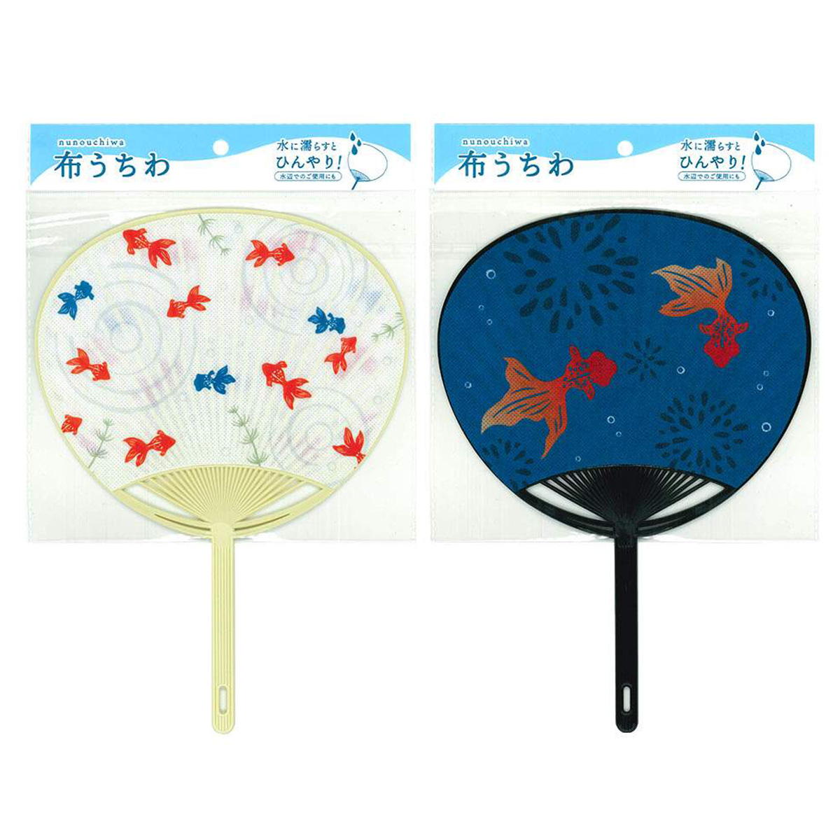 【OUTLET】布うちわ 金魚 白紺 312904