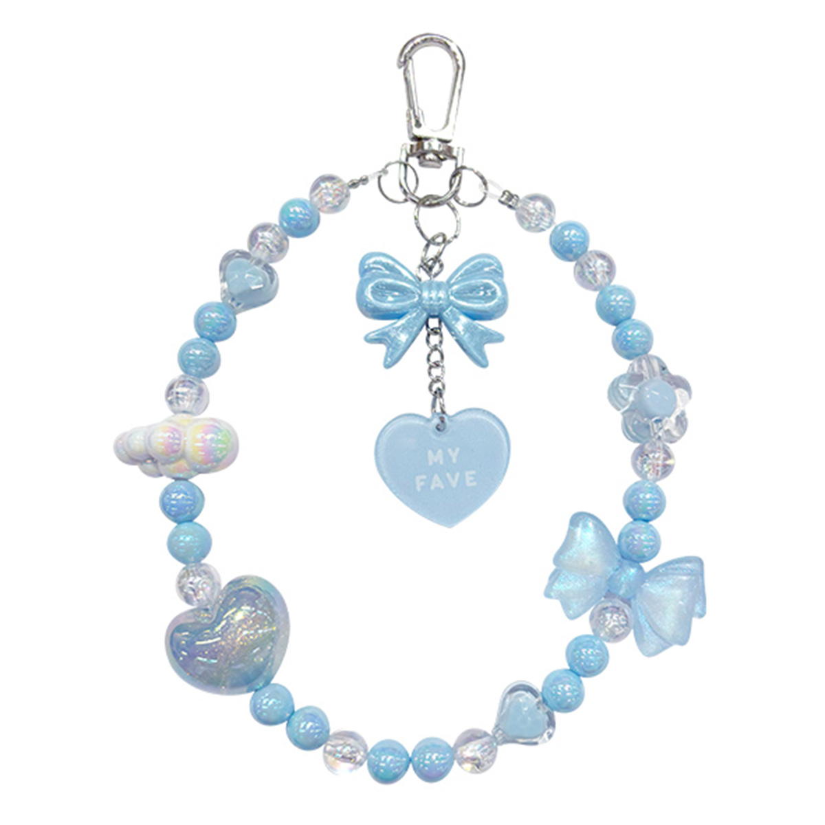 ビーズキーホルダー カラーリボン・ハート BL 313717