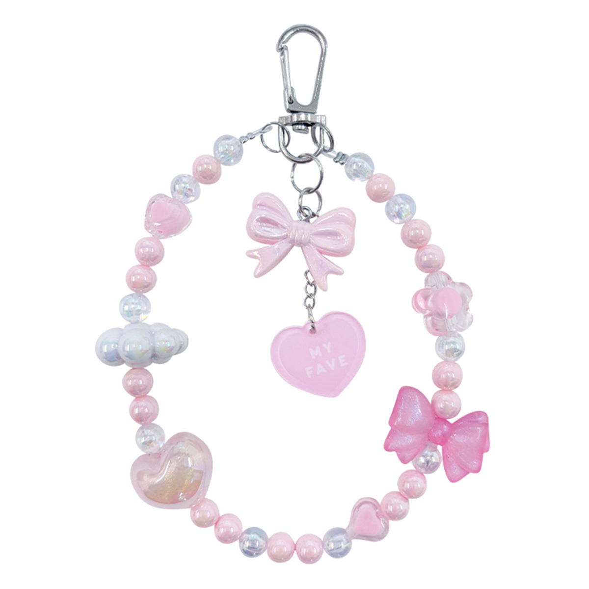 ビーズキーホルダー カラーリボン・ハート PK 313719