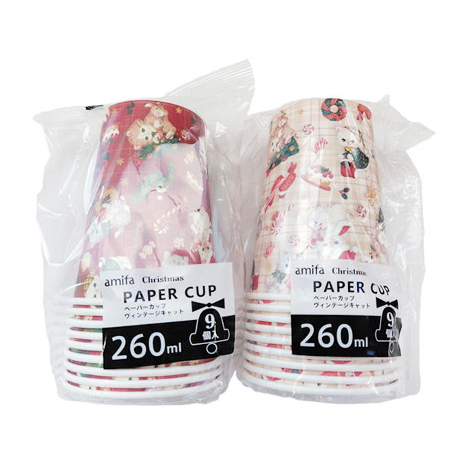 ペーパーカップ 260ml 9P ヴィンテージキャット 315816