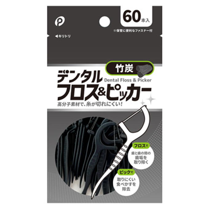 デンタルフロス&ピッカー 竹炭 60本入 317846