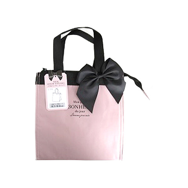 保冷バッグ 小さめ 小型 お弁当 ランチトート ランチバッグ 折りたたみ  スポーツ クーラーバッグ バイカラー マチ広 リボン付 ピンク 321950